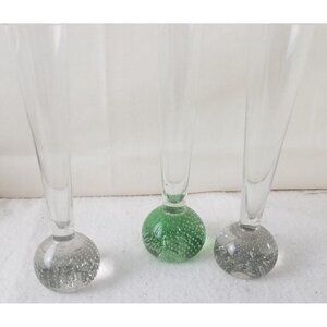 Vases Bubble Ball base Hand Blown Bud set 2@8" clear 1@10" pale green Bullicante